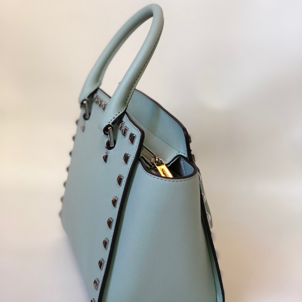 💛 Selma Mediun Studded Saffiano Leather Satchel - Picture 3 of 5